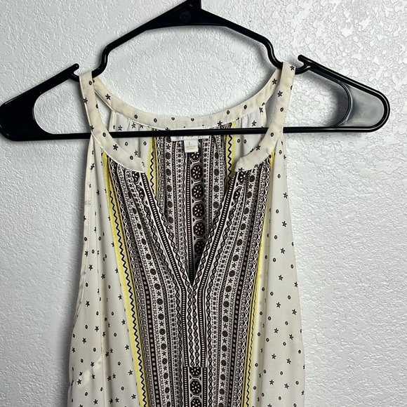 C Women’s Cream Brown Yellow Halter Maxi Sundress Resort Wear Sz L Sleeveless - Picture 7 of 9